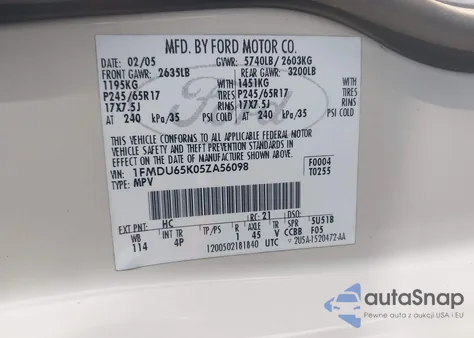 2005 Ford Explorer Limited from USA, damaged, VIN 1FMDU65K05ZA56098